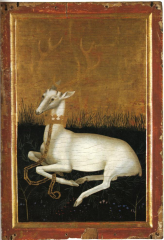 Le cerf de Richard II au revers du Diptyque Wilton (Londres, National Gallery) Le cerf de Richard II au revers du Diptyque Wilton (Londres, National Gallery)