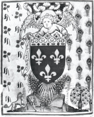 Armes et devises de Charles VI, folio d'introduction de l'Armorial de la Cour amoureuse, Vienne, Trésor de l'ordre de la Toison d'or. Armes et devises de Charles VI, folio d'introduction de l'Armorial de la Cour amoureuse, Vienne, Trésor de l'ordre de la Toison d'or.