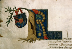 Lettrine aux armes et devise de René d'Anjou Lettrine aux armes et devise de René d'Anjou