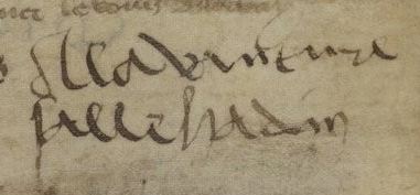 Le mot de Saladin d'Anglure. Détail des signatures du liber amicorum des premiers folios du Chartier de Marie de Clèves. Paris, Bnf, Ms. fr. 20026, fol. Av.