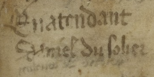 Le mot de Daniel du Solier dans les signatures du Liber amicorum des premiers folios du Chartier de Marie de Clèves. Paris, Bnf, Ms. fr. 20026, fol. 2.