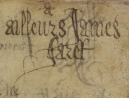 Signatures du liber amicorum des premiers folios du Chartier de Marie de Clèves. Paris, Bnf, Ms. fr. 20026, fol. 1v.