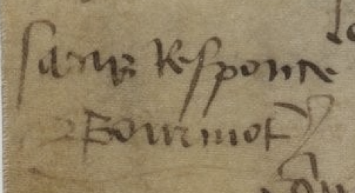 Le mot SANS RESPONSE, associé au nom Bourmont, dans les signatures apposées dans le Liber amicorum des oeuvres d'Alain Chartier de Marie de Clèves (Paris, Bnf, Ms. fr. 20026, fol. Av.)