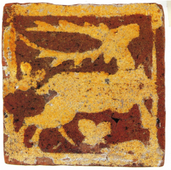 Carreau de pavement à engobe à la devise du cerf volant. Musée de Saint-Omer. Carreau de pavement à engobe à la devise du cerf volant. Musée de Saint-Omer.