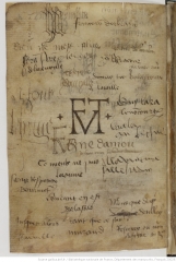 Le mot de Saladin d'Anglure. Signatures du liber amicorum des premiers folios du Chartier de Marie de Clèves. Paris, Bnf, Ms. fr. 20026, fol. Av. Le mot de Saladin d'Anglure. Signatures du liber amicorum des premiers folios du Chartier de Marie de Clèves. Paris, Bnf, Ms. fr. 20026, fol. Av.