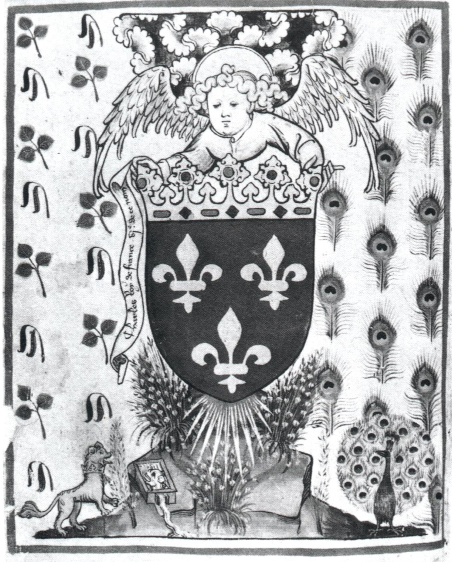 Cosses de gen&ecirc;t et branches de gen&ecirc;t fleuries. Folio d'introduction de l'Armorial de la Cour Amoureuse.&nbsp;Vienne, Archives d&rsquo;Etat, Toison d&rsquo;Or, ms. 51, f&deg;2v&deg;, vers 1409-1410.